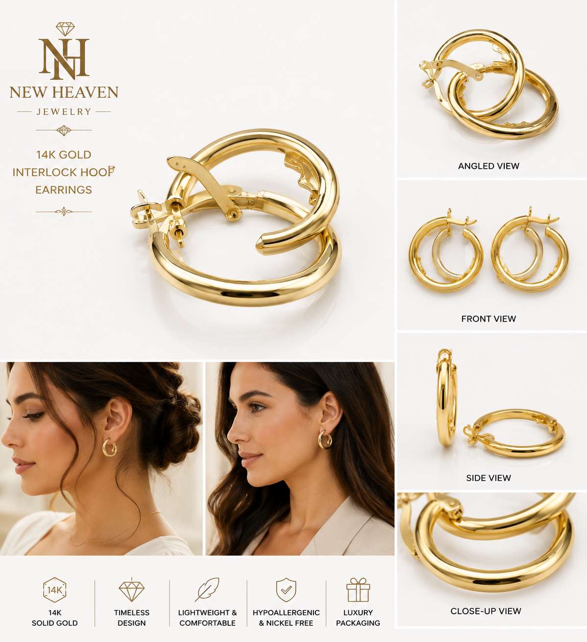 Gold 14K Interlock Hoop Earrings