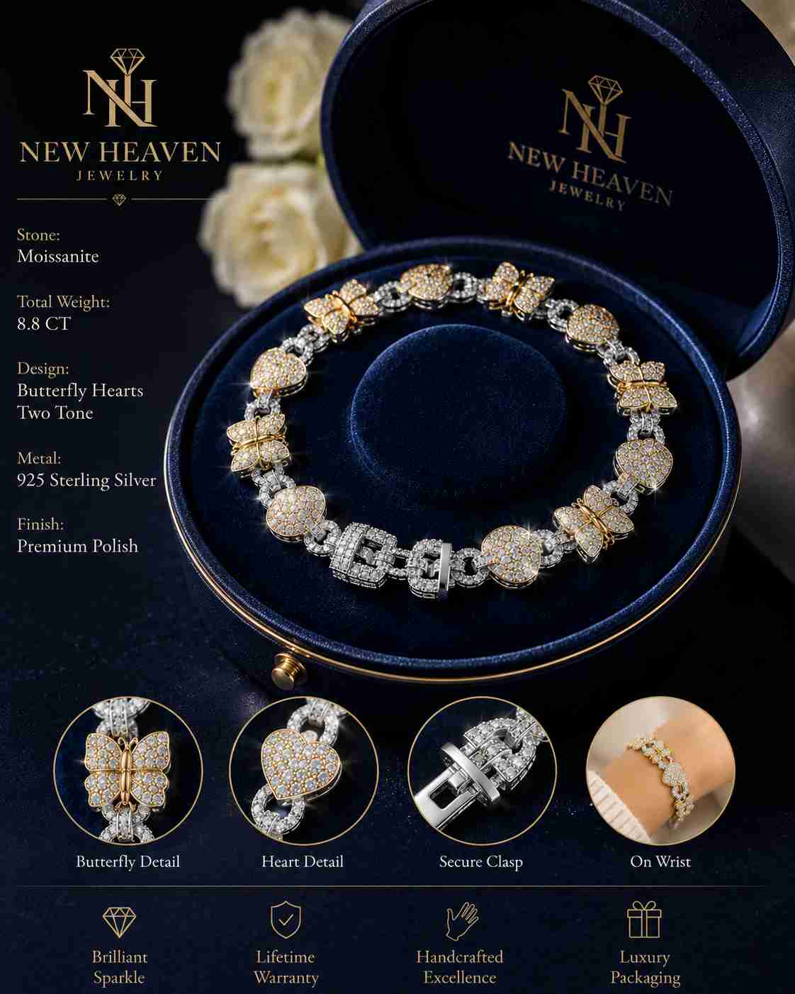 Butterfly & Heart Mossanite Bracelet