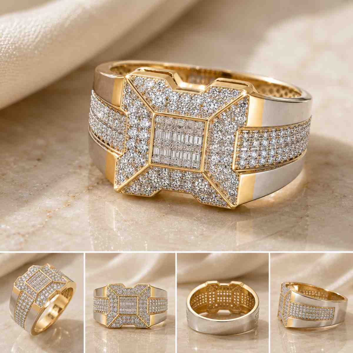 Gold Mens Baguette Diamond Square Ring