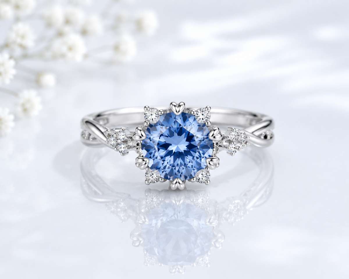 Sapphire Snowflake Halo Engagement Ring