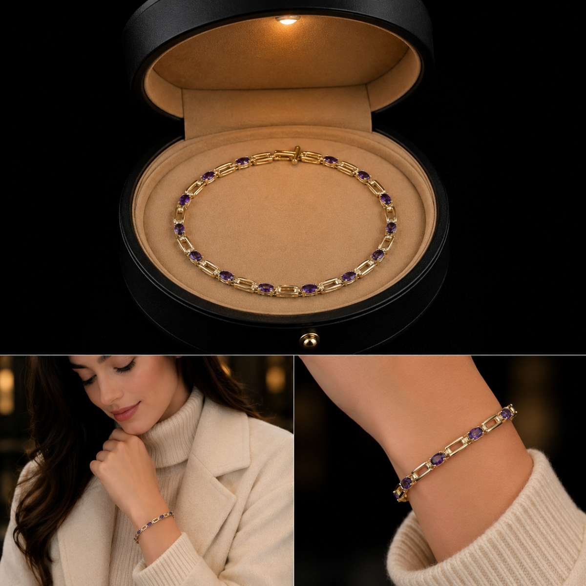 Blue Sapphire and Diamond 14K Gold Tennis Bracelet