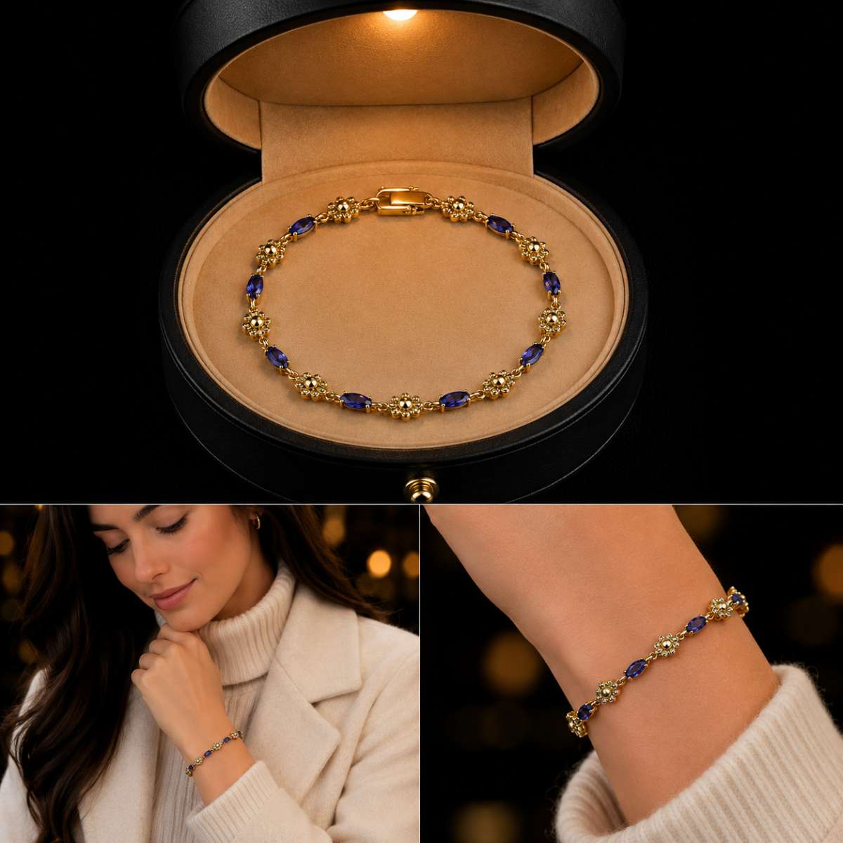 Blue Sapphire and Diamond 14K Gold Tennis Bracelet