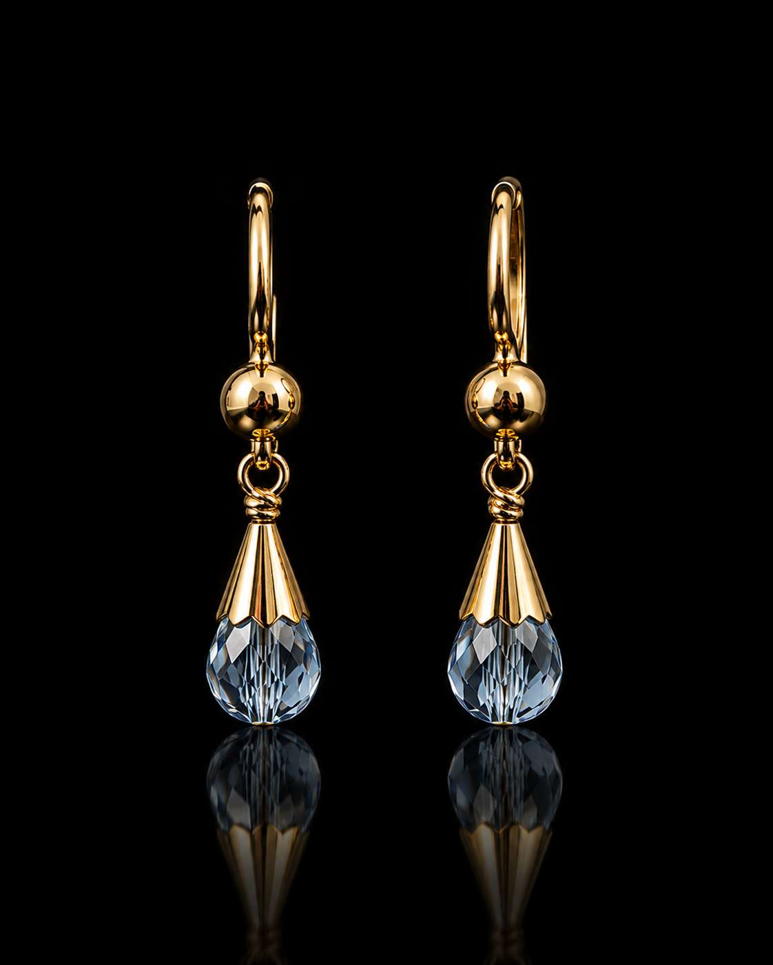 Gold Tear Crystal Leverback Earrings