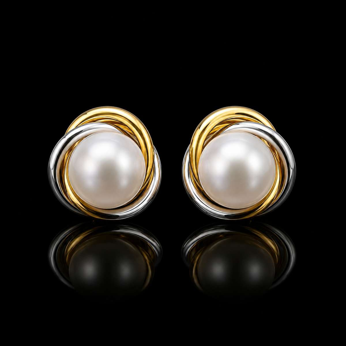 Twisted Love Knot Pearl Stud Earrings