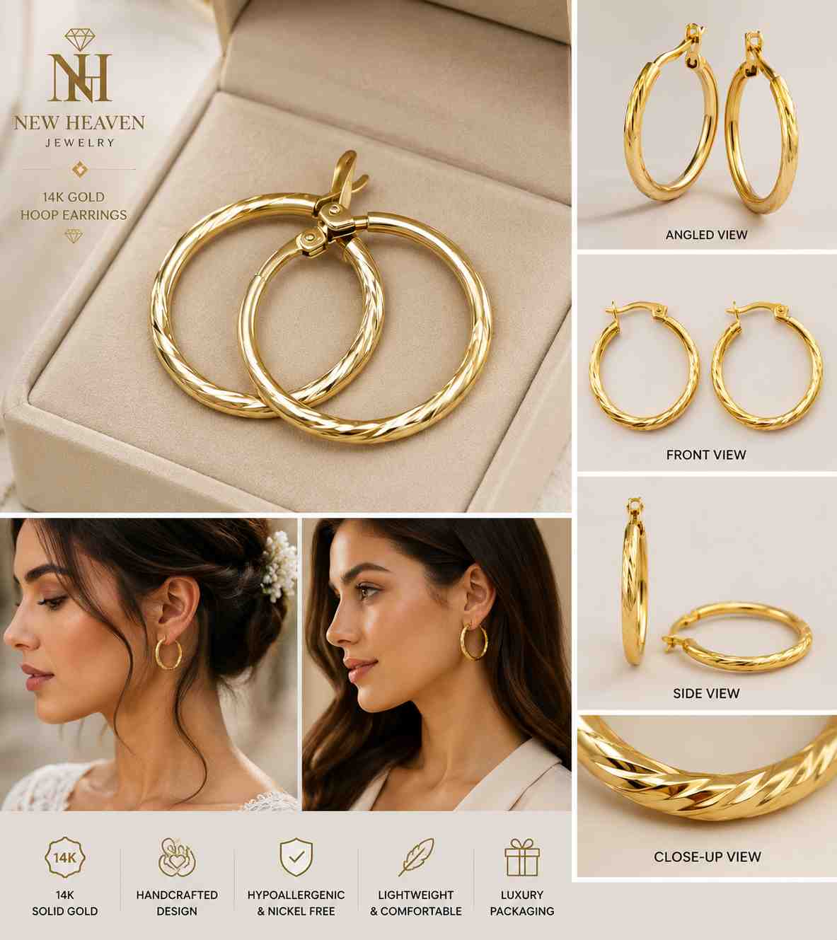 Gold 14K Twisted Hoop Earrings