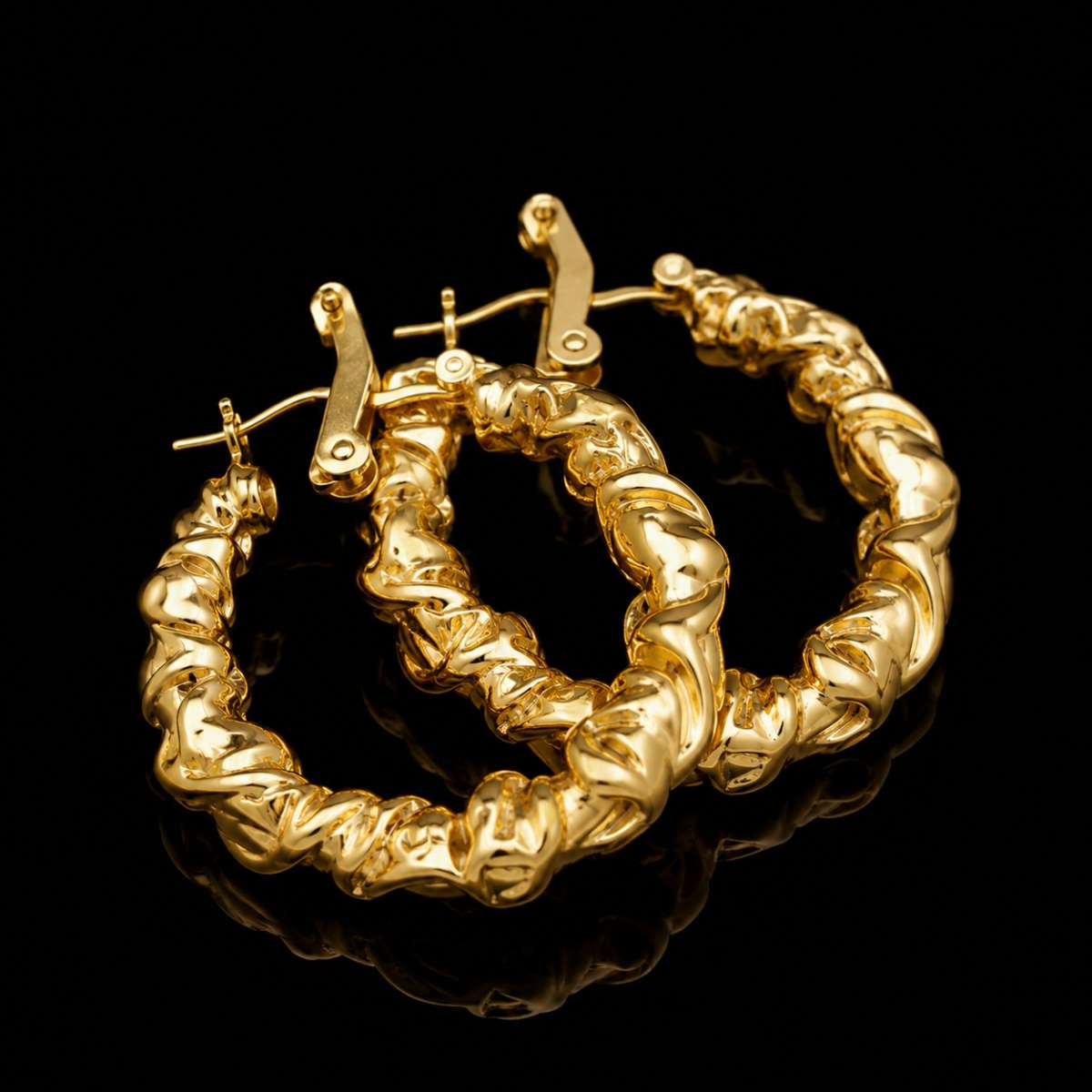 Gold 14K Hoop Twisted  Earrings - Image 2