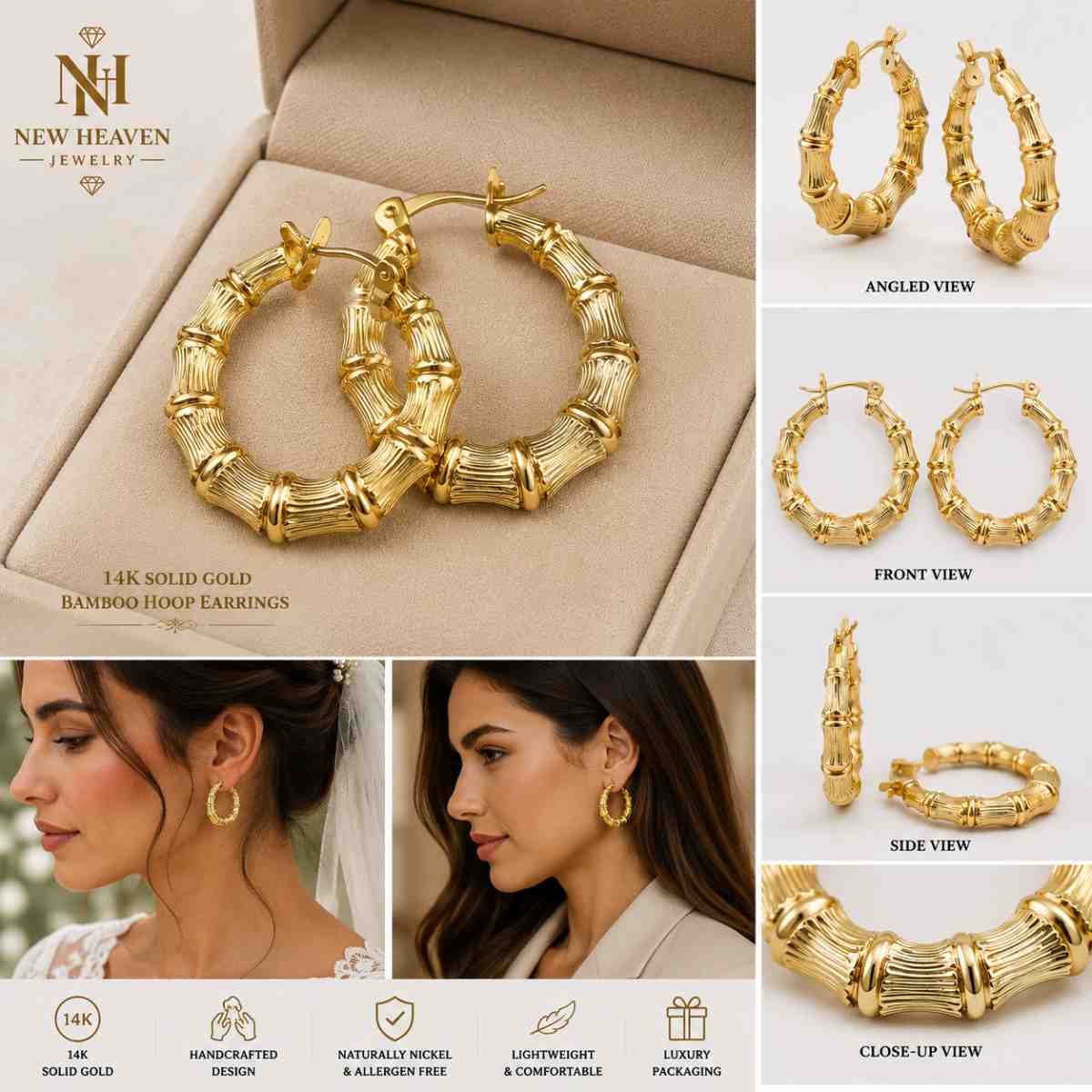 Gold 14K Bamboo Hoop Earrings