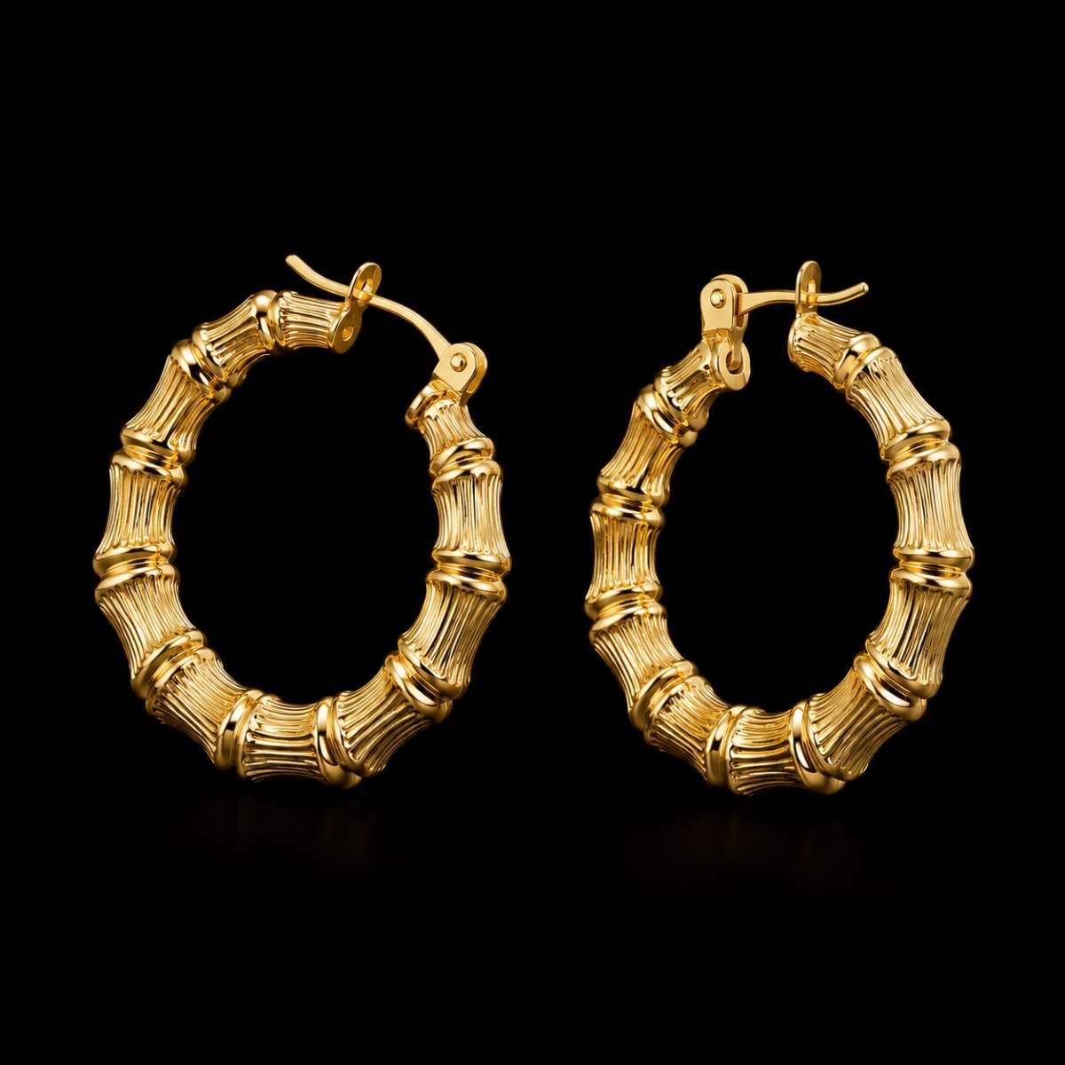 Gold 14K Bamboo Hoop Earrings - Image 2