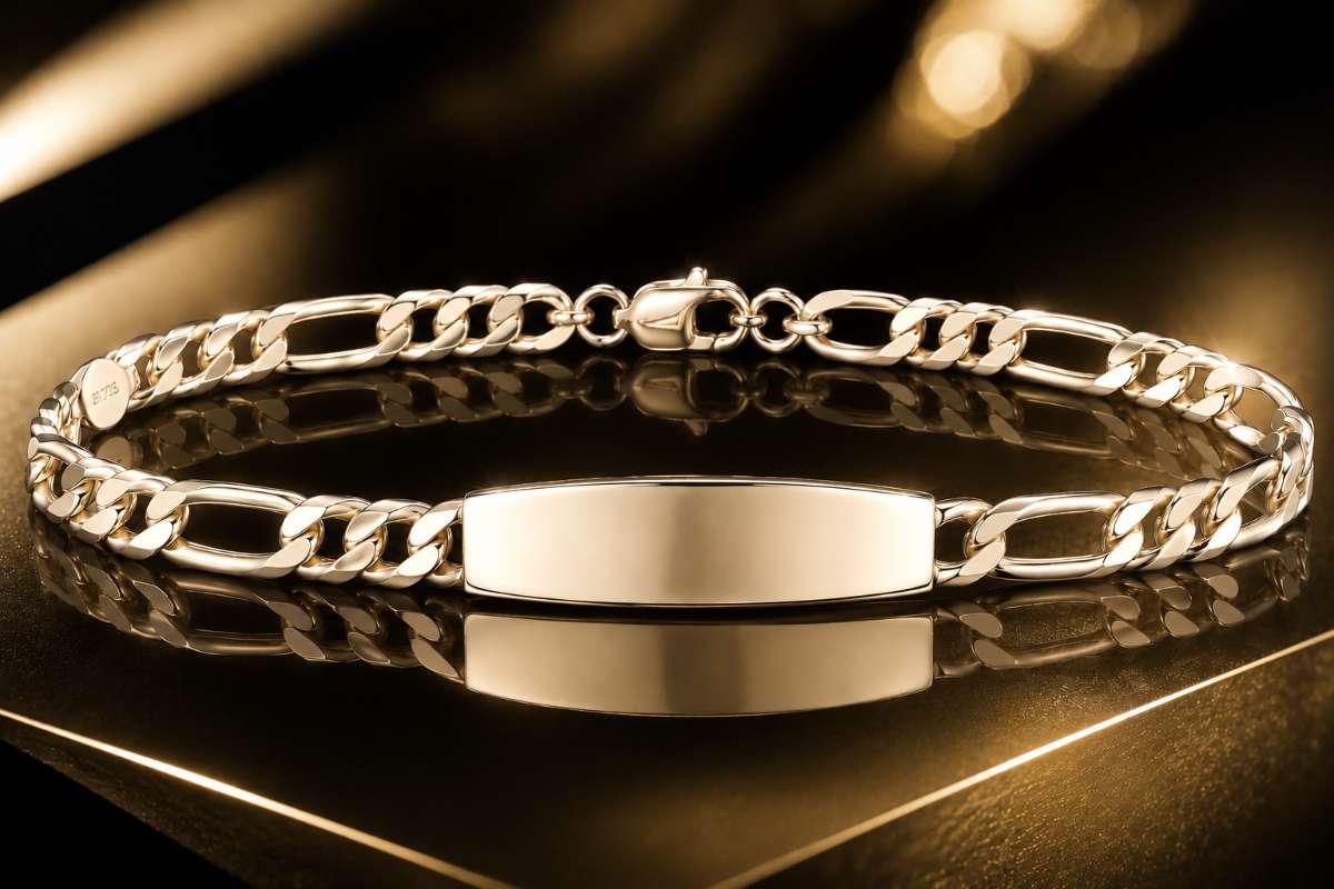 Silver Figaro link ID bracelet