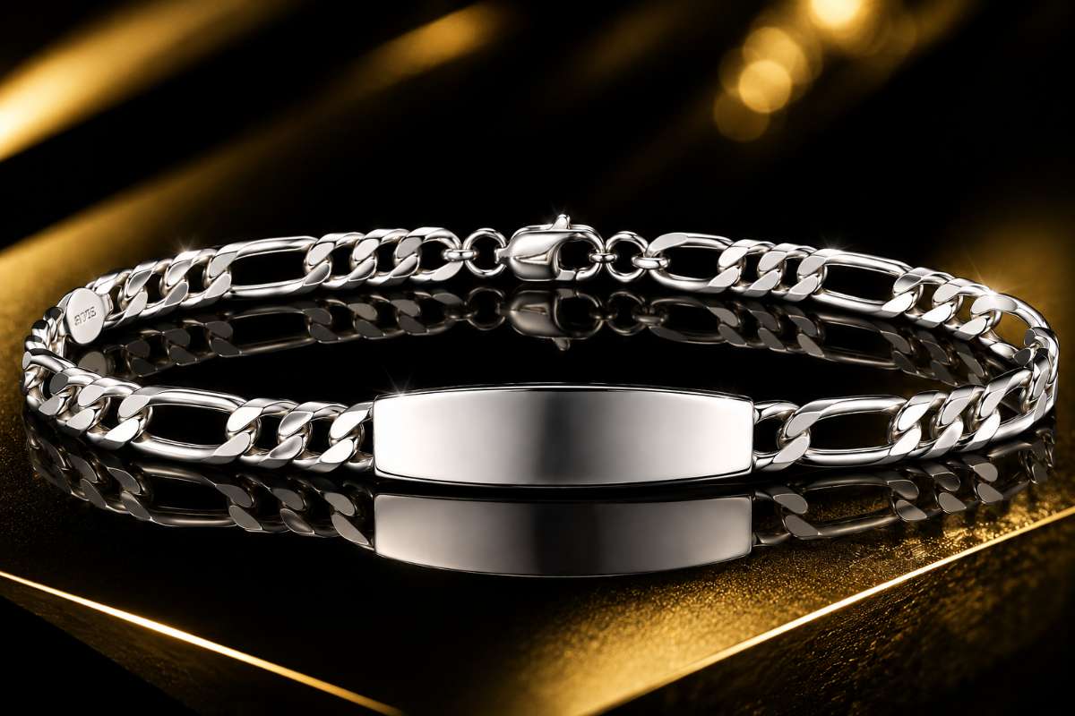 Silver Figaro link ID bracelet - Image 2