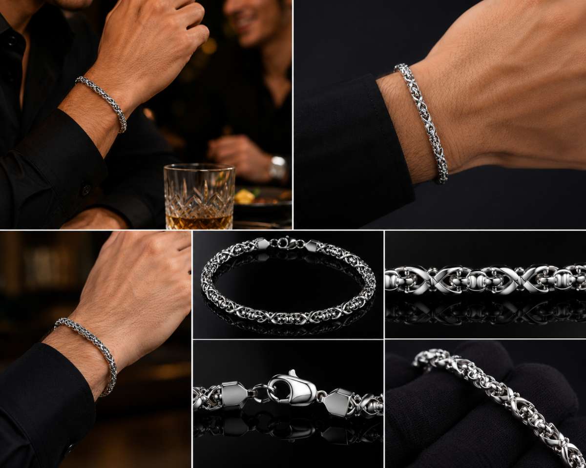 Silver Square Byzantine link bracelet - Image 2