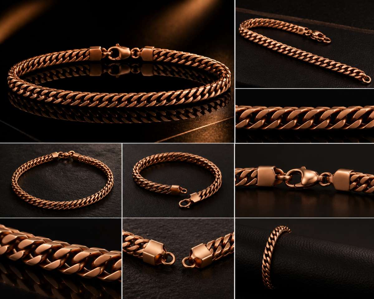 Rose Gold Double Curb link bracelet - Image 2