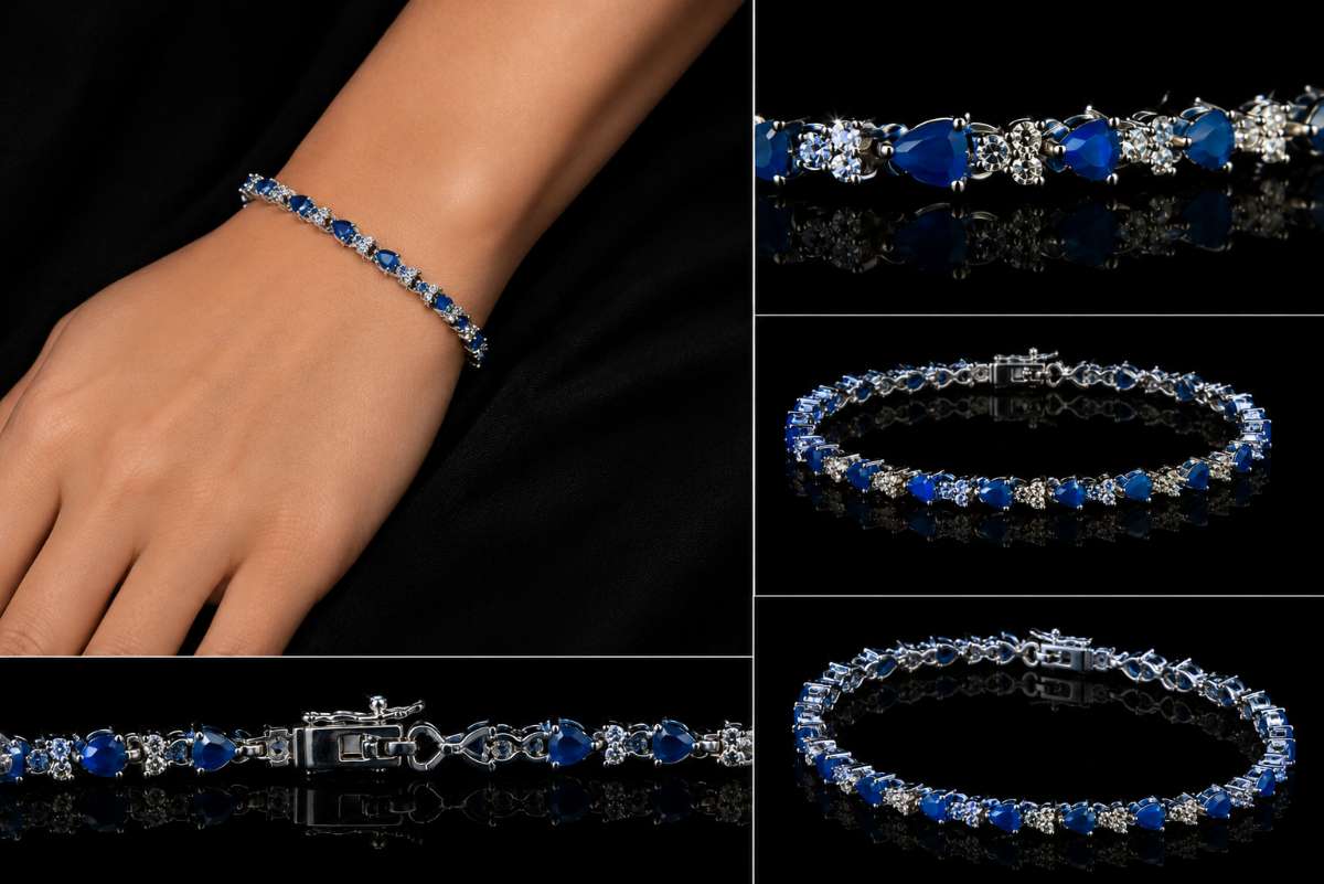 Blue cluster Tennis bracelet. - Image 3