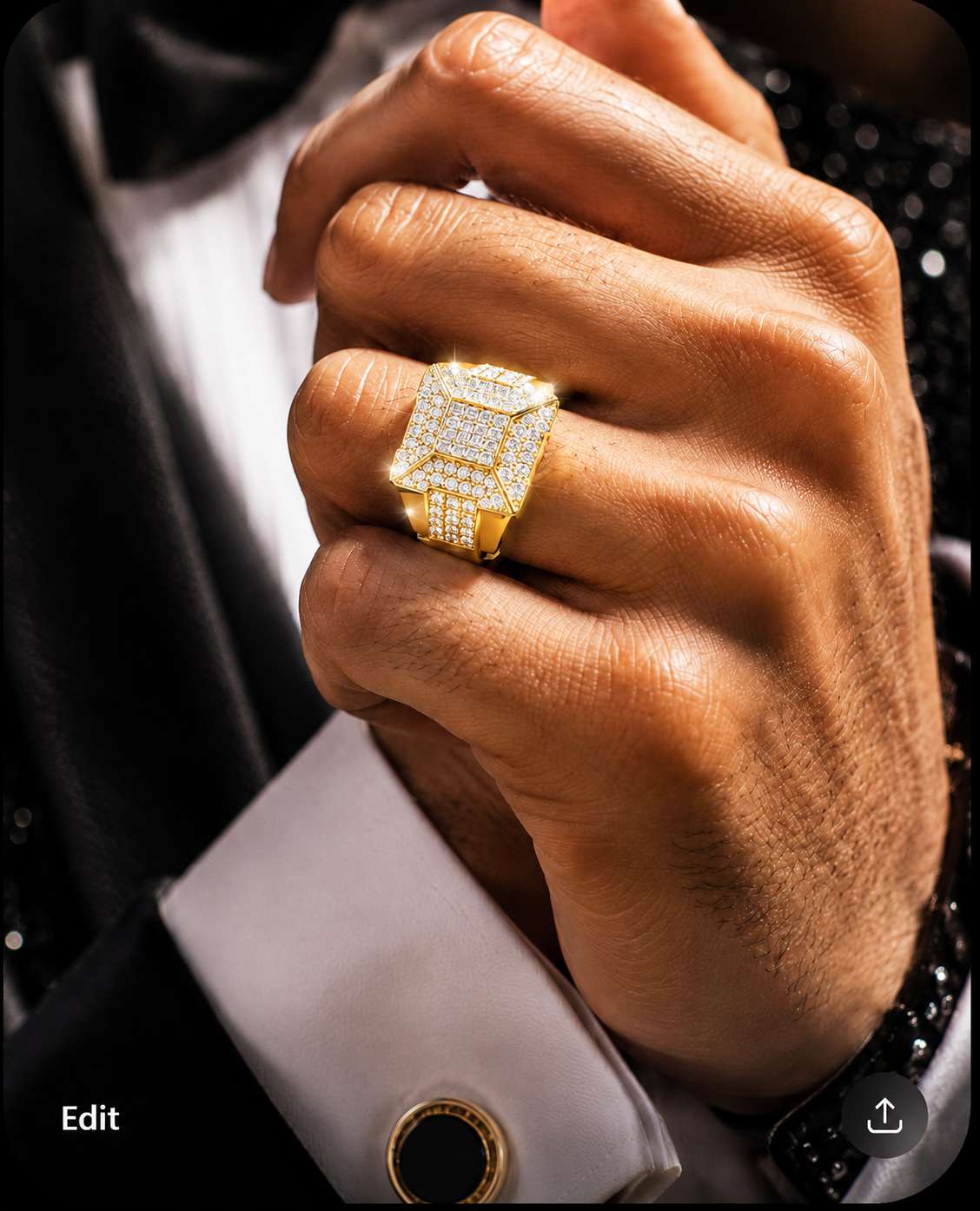 Gold Mens Baguette Diamond Square Ring - Image 4