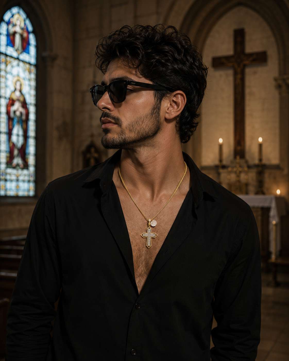 Diamond Cross Pendant with Gold Chain - Image 2