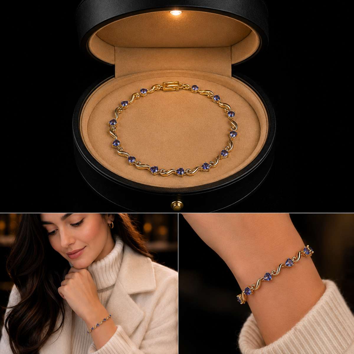 Blue Sapphire and Diamond 14K Gold Tennis Bracelet