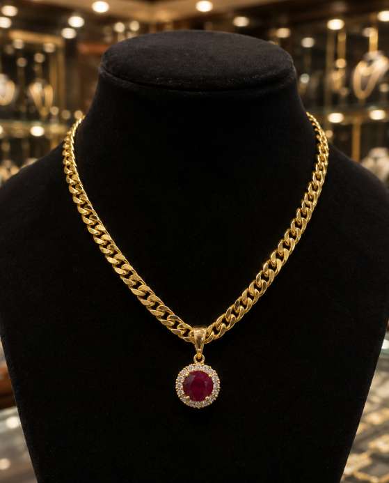 Diamond Ruby gemstone Pendant in 14K Gold