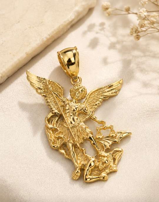Saint Michael 14K Gold Archangel Pendant - Image 2