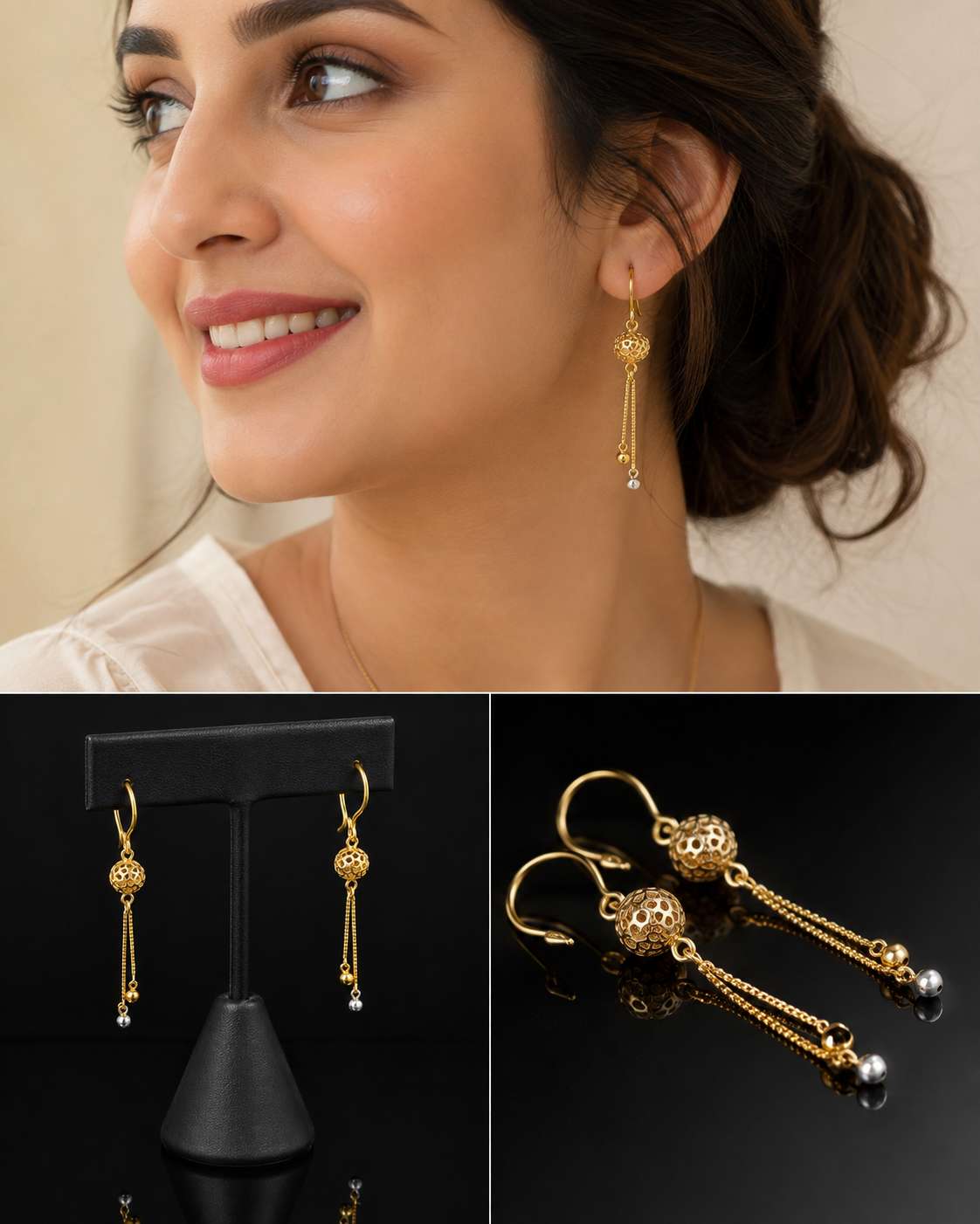 Elegant Dangling Gold Earrings - Image 2