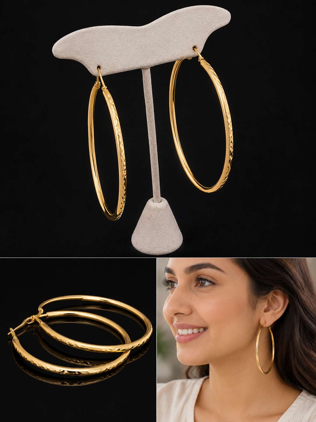 Hoop Earrings in Diamond-Cut Textured - Image 2