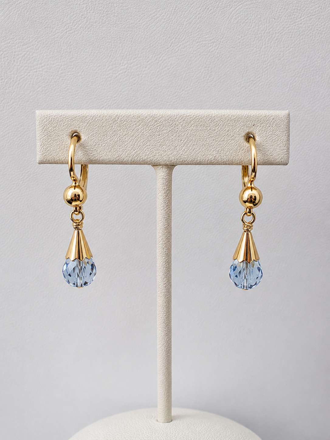 Gold Tear Crystal Leverback Earrings - Image 3