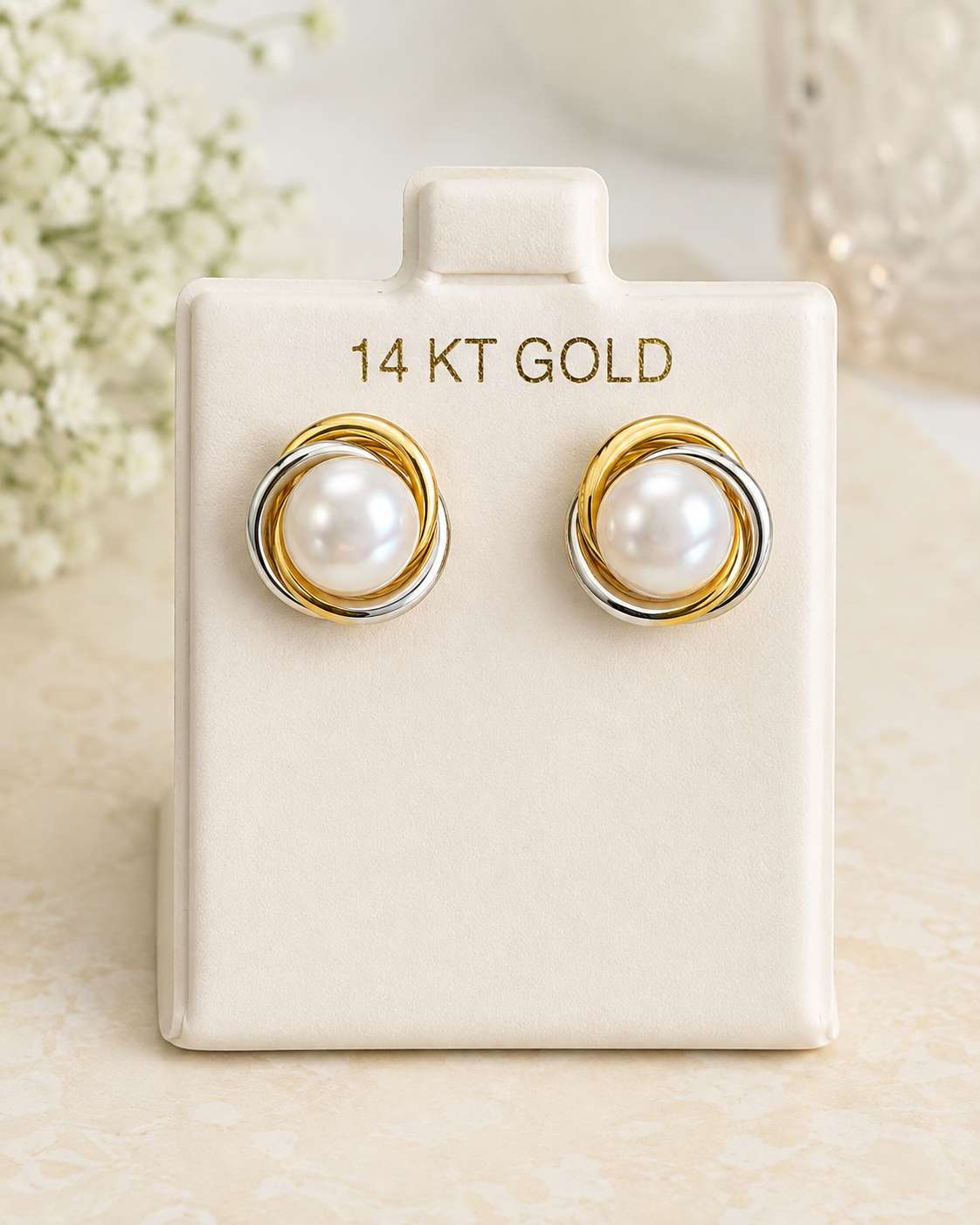 Twisted Love Knot Pearl Stud Earrings - Image 3