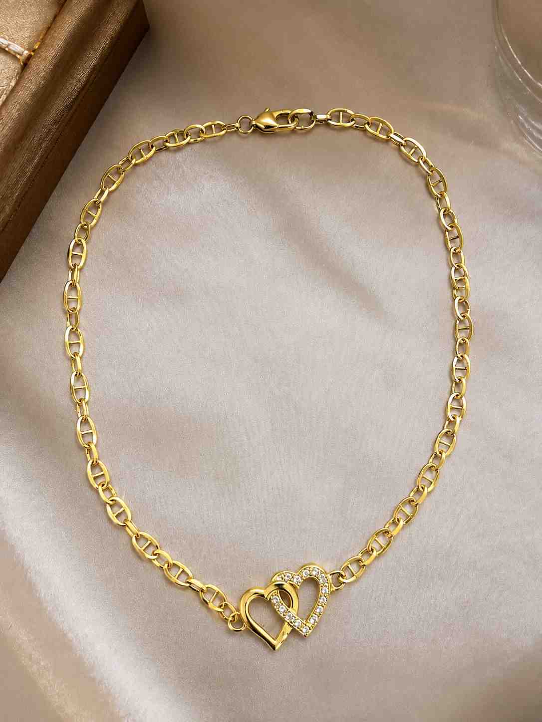Gold  Double-Heart Dimaond Anklet - Image Main
