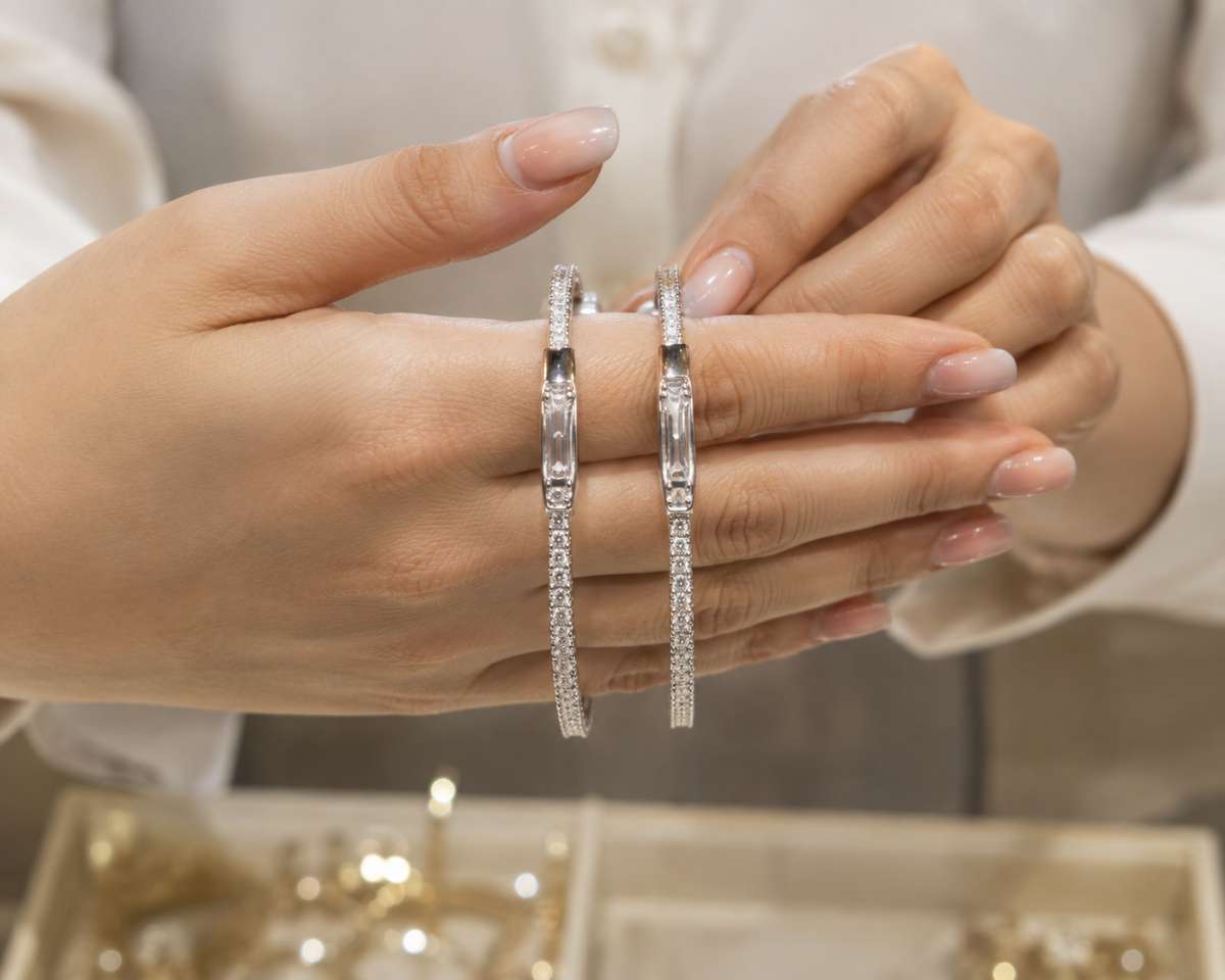 Diamond White Gold Bangles - Image 2