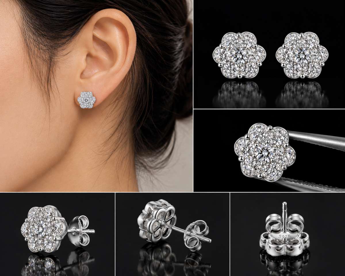 Moissanite Flower Earrings - Image 3