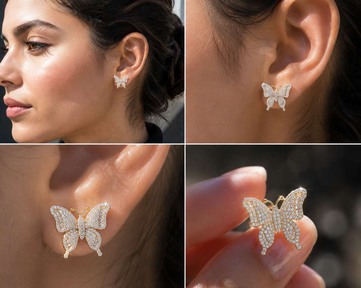 Moissanite Butterfly Earings - Image 3
