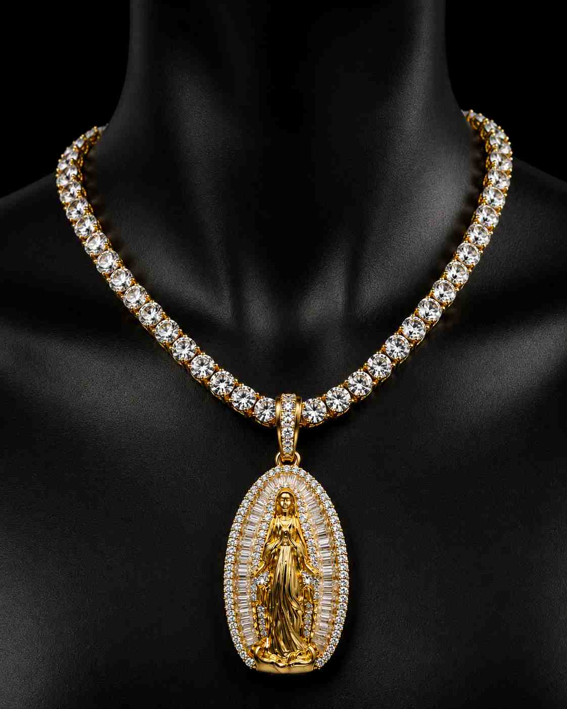 Mary Moissanite Pendant with Ice Tennis Chain