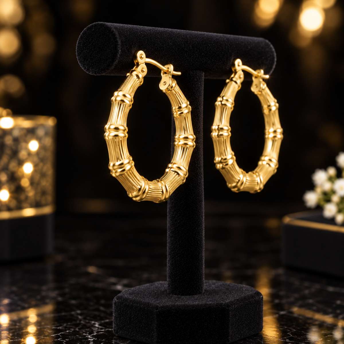 Gold 14K Bamboo Hoop Earrings